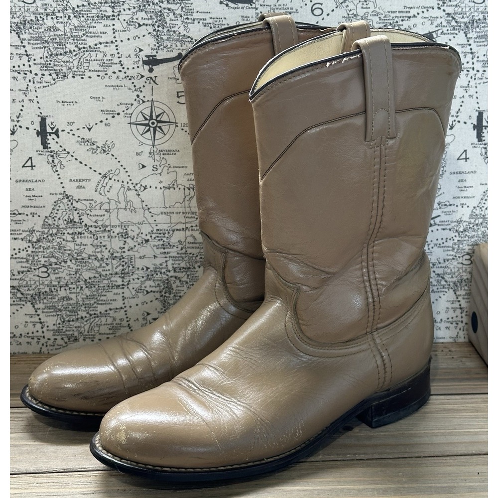 VTG Acme Cowgirl Western Boots Roper Women's 7.5 M Tan Brown RETRO